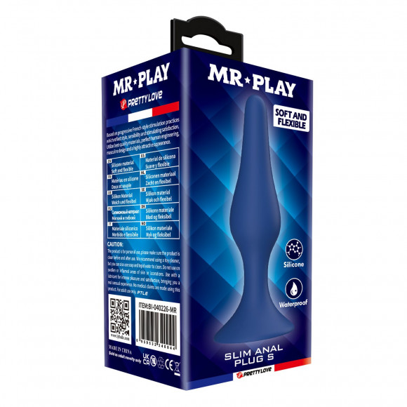 Синяя анальная пробка Slim Anal Plug S - 10,3 см.