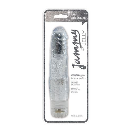 Прозрачный вибратор с блёстками JAMMY JELLY CRUSHY GLITTER - 19 см.