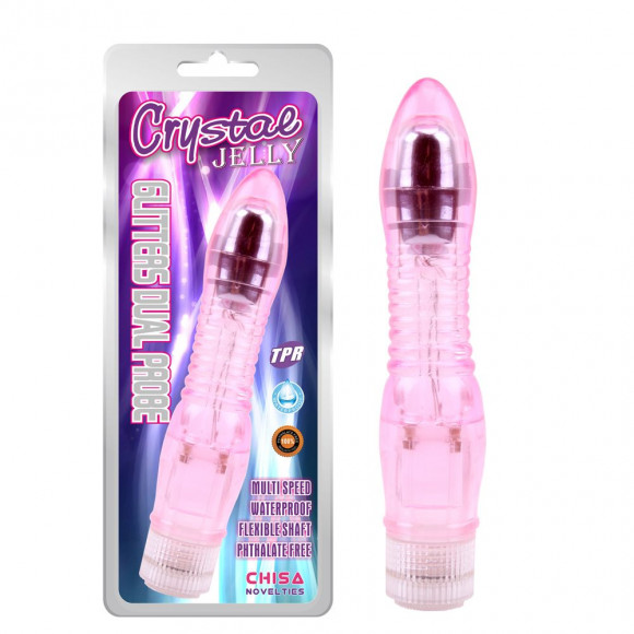 Розовый вибратор Glitters Dual Probe - 22,2 см.