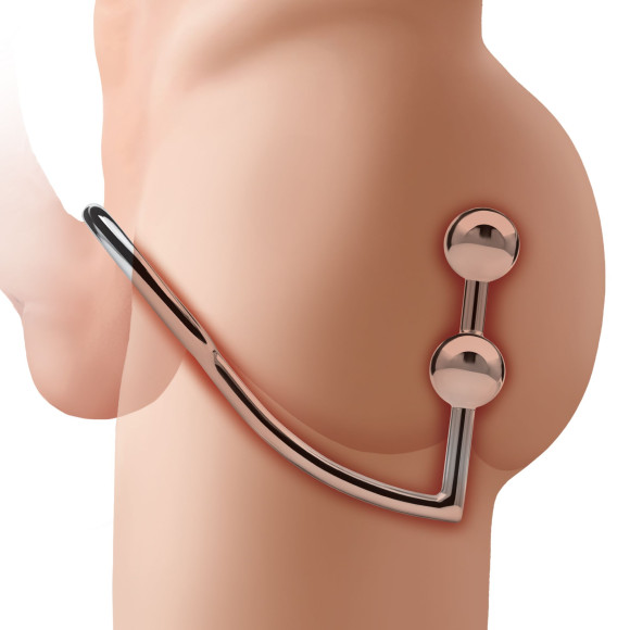 Кольцо на пенис с анальным стимулятором Two Bead Stainless Steel Anal Hook & Cock Ring