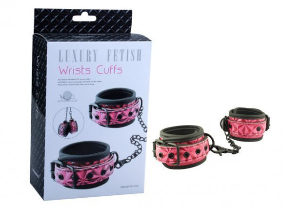 Розово-чёрные кожаные наручники Wrists Cuffs с геометрическим узором