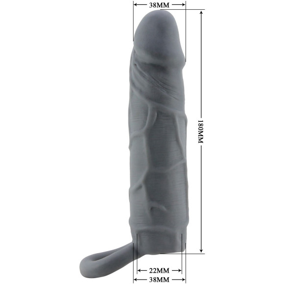 Серая удлиняющая насадка на пенис Large - 18 см.