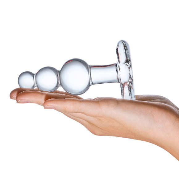 Прозрачная анальная пробка-елочка с 3 шариками Butt Plug with Tapere Base - 11 см.