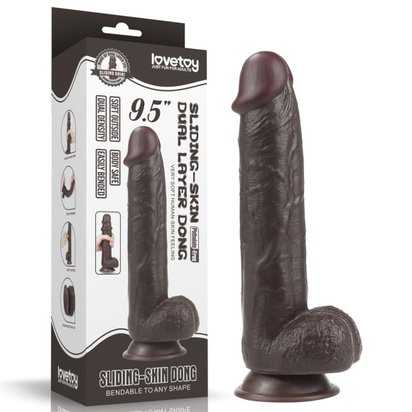 Коричневый фаллоимитатор Sliding-Skin Dong 9.5 - 24 см. Коричневый фаллоимитатор Sliding-Skin Dong 9.5 - 24 см.