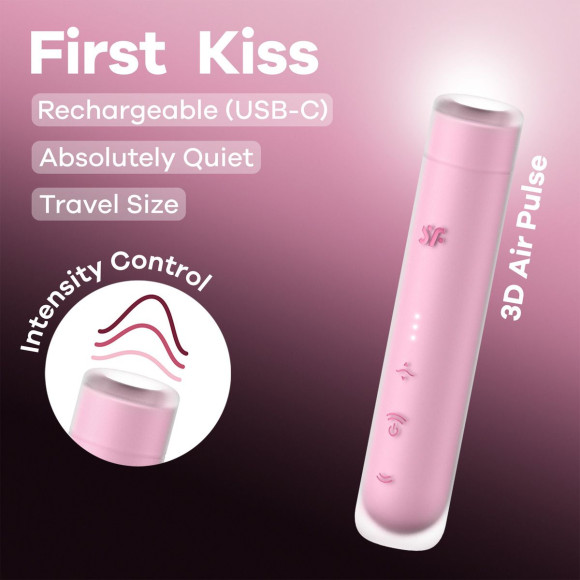 Розовый вакуумный стимулятор First Kiss