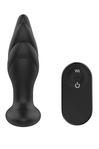Черная анальная вибропробка Angelina Remote Rotating Plug - 14 см.