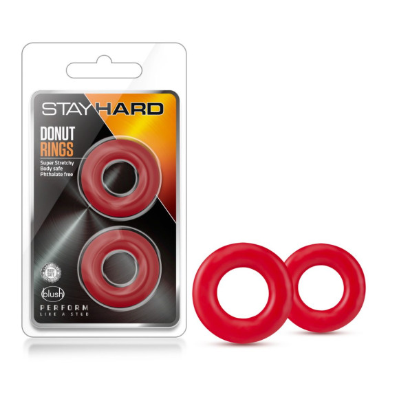 Набор из 2 красных эрекционных колец Stay Hard Donut Rings Набор из 2 красных эрекционных колец Stay Hard Donut Rings