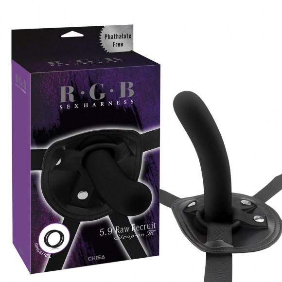 Черный страпон Raw Recruit Strap-On M - 15 см. Черный страпон Raw Recruit Strap-On M - 15 см.