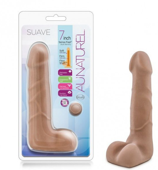 Кофейный фаллоимитатор с мошонкой Suave - 17,78 см. Кофейный фаллоимитатор с мошонкой Suave - 17,78 см.