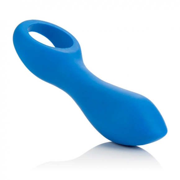 Голубой вибратор с ручкой-кольцом Posh Silicone O Probes - 15 см.