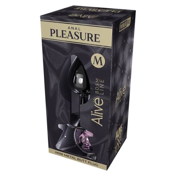 Серебристая анальная втулка Mini Metal Butt Plug Size M с розовым кристаллом