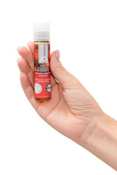 Лубрикант на водной основе с ароматом клубники JO Flavored Strawberry Kisses - 30 мл.