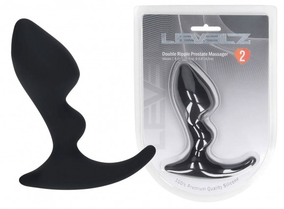 Черная анальная пробка для массажа простаты Double Ripple Silicone Prostate Massager