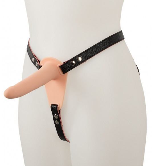 Телесный поясной страпон с вибрацией Vibrating Strap-On - 15,7 см.