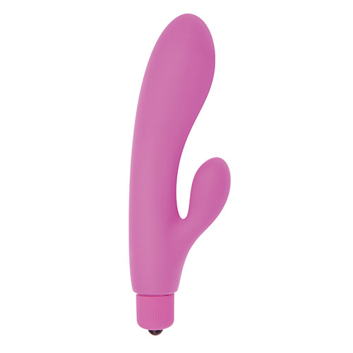 Розовый вибратор с клиторальным пальчиком TINY RABBIT SILICONE - 15 см.