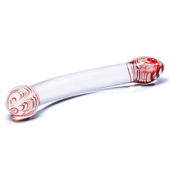 Изогнутый двусторонний фаллос из стекла Red Head, 22 см