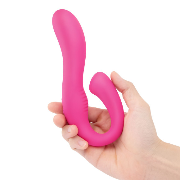 Розовый вибромассажер с клиторальным отростком Harmony Vibe - 16,8 см.