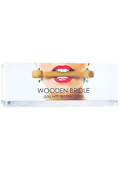 Белый кляп Wooden Bridle с деревянным трензелем
