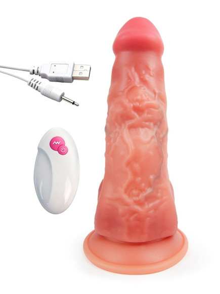 Телесный вибратор-реалистик с пультом ДУ - 25 см.