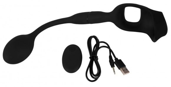 Черное виброкольцо с анальной пробкой Cock Ring with RC Butt Plug Черное виброкольцо с анальной пробкой Cock Ring with RC Butt Plug