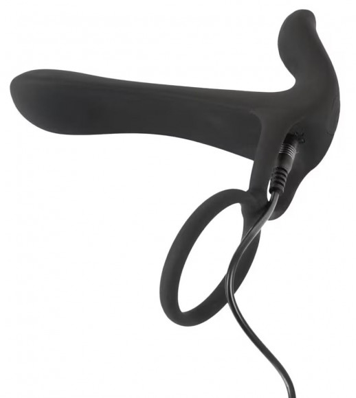 Черная насадка на член с вибрацией Couple’s Vibrator