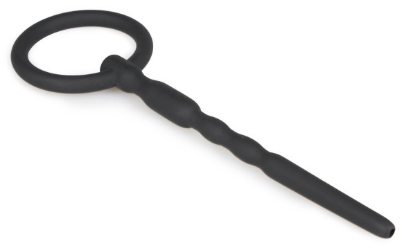 Черный уретральный плаг Silicone Penis Plug With Pull Ring - 13,5 см.