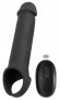 Черная вибронасадка для пениса с хомутом для мошонки и пультом ДУ Remote Controlled Penis Extension