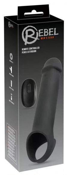 Черная вибронасадка для пениса с хомутом для мошонки и пультом ДУ Remote Controlled Penis Extension