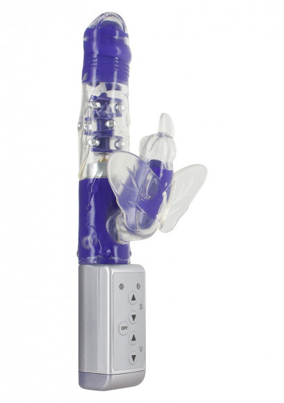 Фиолетовый мультискоростной вибромассажёр Hi-tech Funky Butterfly Dark Purple - 22 см.