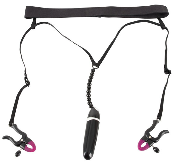 Женские вибростринги с зажимами для половых губ Spreader String with Vibrator Женские вибростринги с зажимами для половых губ Spreader String with Vibrator