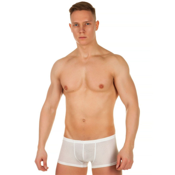 Мужские трусы-хипсы из ткани с текстурой змеиной чешуи Snake White Boxer Мужские трусы-хипсы из ткани с текстурой змеиной чешуи Snake White Boxer