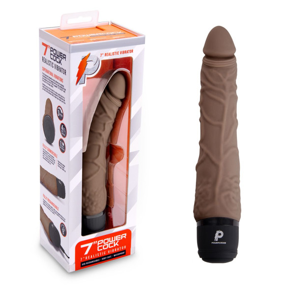 Коричневый вибромассажер 7 Realistic Vibrator - 20 см. Коричневый вибромассажер 7 Realistic Vibrator - 20 см.