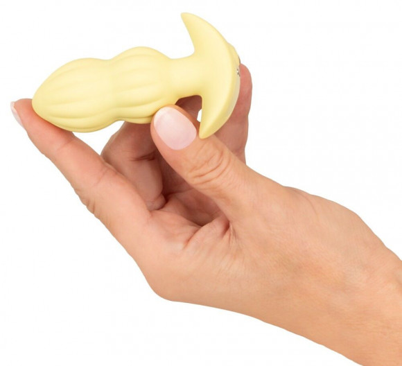 Желтая анальная пробка с вибрацией Cuties Vibrating Mini Butt Plug - 8 см.