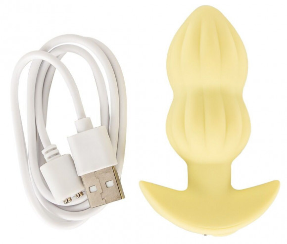 Желтая анальная пробка с вибрацией Cuties Vibrating Mini Butt Plug - 8 см.