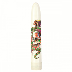 Белый вибратор с черепом Inked Vibes Superslim - 18 см.