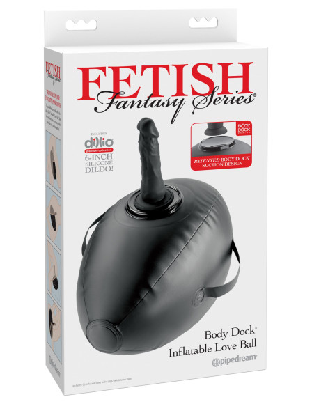 Черный надувной мяч с платформой для фиксации дилдо Body Dock Inflatable Love Ball