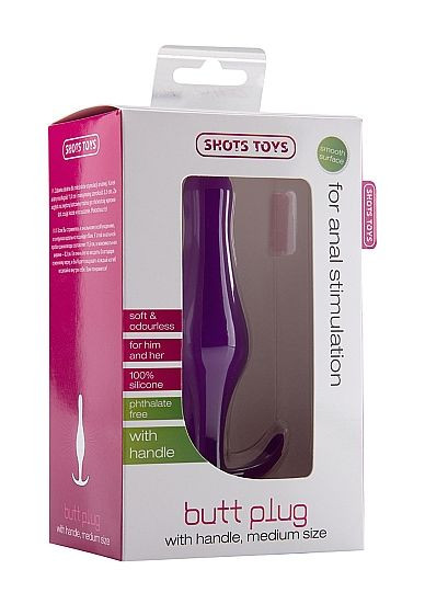 Фиолетовая анальная пробка Butt Plug with Handle Medium - 12,6 см.