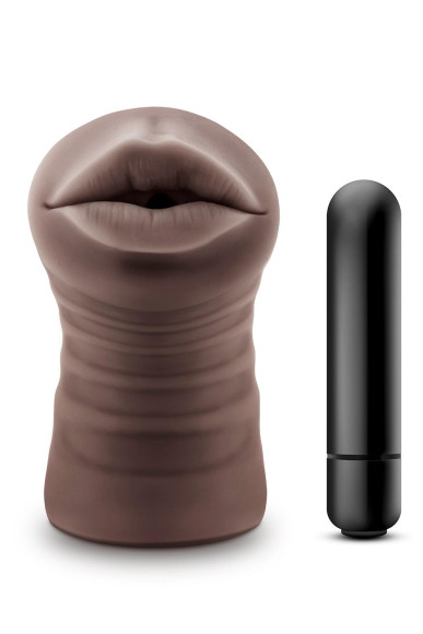 Коричневый мастурбатор-ротик Krystal Vibrating Masturbator