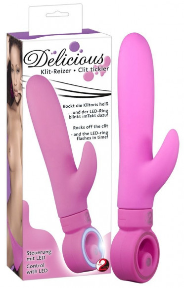 Розовый вибратор Delicious Klit Tickl - 22 см.