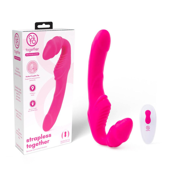 Розовый безремневой страпон на радиоуправлении Strapless Together - 22 см.