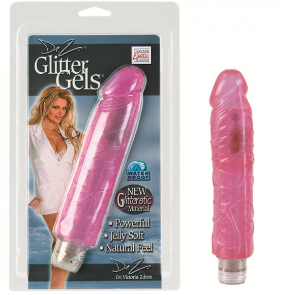 Реалистичный розовый вибратор Glitter Gels Vibrating Dong - 18 см.