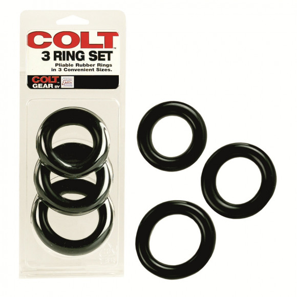 Набор чёрных эрекционных колец Colt Ring Set большого размера Набор чёрных эрекционных колец Colt Ring Set большого размера