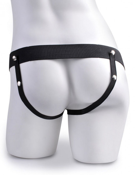 Кофейный полый страпон с имитацией эякуляции 7.5  Hollow Squirting Strap-On with Balls - 21,6 см.