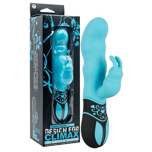 Голубой вибратор Design for Climax с клиторальным кроликом - 17,5 см. Голубой вибратор Design for Climax с клиторальным кроликом - 17,5 см.
