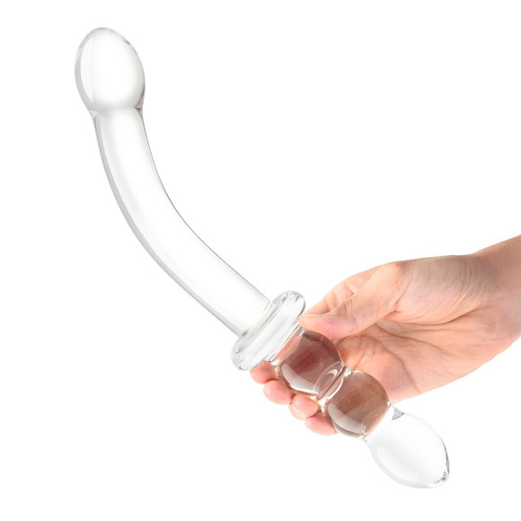 Прозрачный ребристый двусторонний стимулятор Ribbed G-Spot - 20 см.