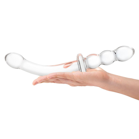 Прозрачный ребристый двусторонний стимулятор Ribbed G-Spot - 20 см.